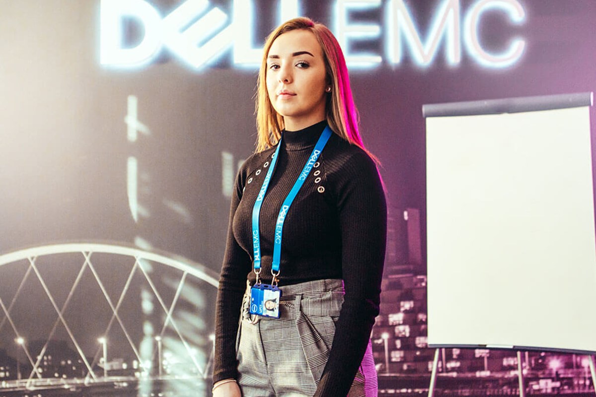 (lady in front of dell emc sign  != null ? lady in front of dell emc sign  : ''