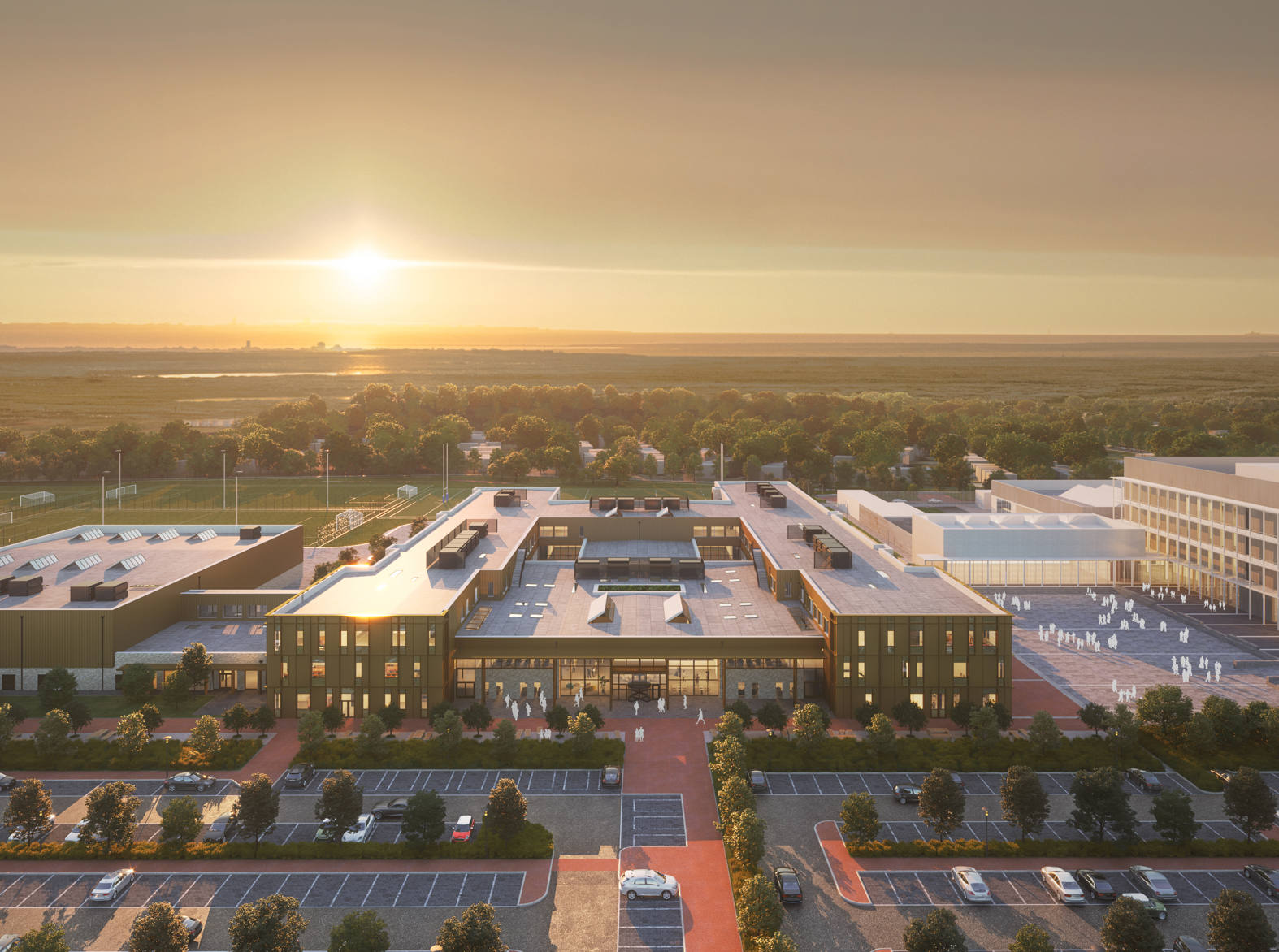 artist impression of new dunfermline campus from an aerial point of view
