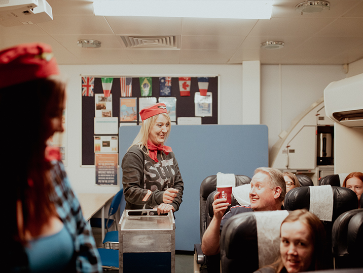 travel and tourism flight attendant student in cabin classroom