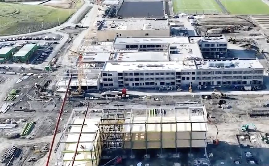 construction site of new dunfermline campus being built from aerial point of view